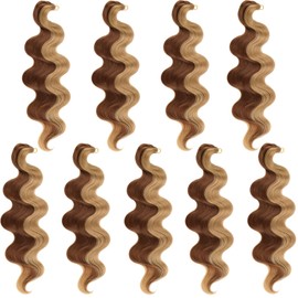 Unionbeauty Body Wave Braiding Hair 14Inch 9Packs Pre-Feathered Braiding Hair French Curl Crochet Hair for Boho Box Braids Ombre Brown Deep Wave Crochet Hair Synthetic Braiding Hair Extensions(27M30#)