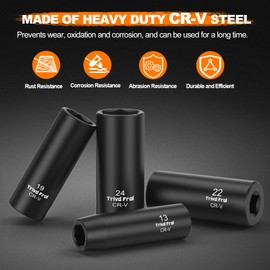 Metric Impact Socket Set 1/2" Drive - Trivd Frol 26 Piece Deep Impact Socket Set 1/2" Drive, Metric Socket Set 10mm to 36mm Large Socket Set, Impact Driver Socket Set, Cr-V Steel, Double Lock Case