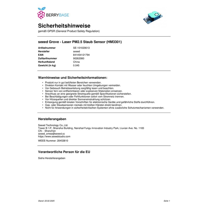 Seeed Studio s Grove - Laser PM2.5 Sensor (HM3301)