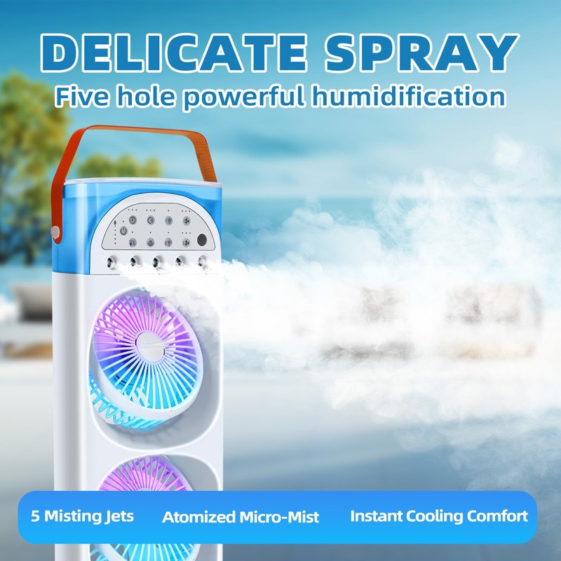 4-IN-1 Portable Air Conditioners, 2400mAh Battery Evaporative AC Air Cooler