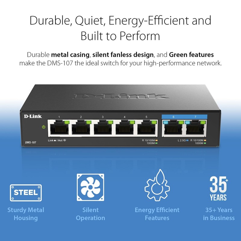 D-Link 7-Port 2.5GB Unmanaged Gaming Switch with 2 x 2.5G,