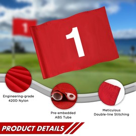 KINGTOP Numbered Golf Flag 20x14 Inch - 420D Dual-layer Nylon, Double Sided Printed, Tube Inserted - Standard Putting Green Flags for Backyard Practice, Golf Courses, Country Club, 1