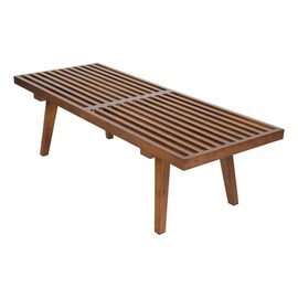Pemberly Row Mid-Century Inwood Platform Bench in Light Walnut - 4 Feet