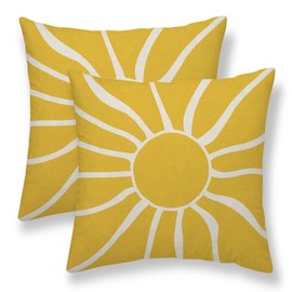 Summer Pillow Covers 18x18 Set of 2, Yellow Sunshine Decorative Outdoor Throw Pillow Covers Modern Farmhouse Cushion Case Linen Square for Home Couch Sofa