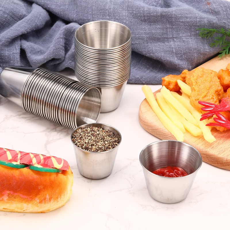 50 Pack Metal Ramekins Stainless Steel Sauce Cups Bulk Condiment