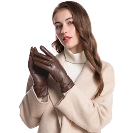Vislivin Womens Leather Gloves Touch Screen Winter Glove Warm Driving Gloves Brown-2 XL