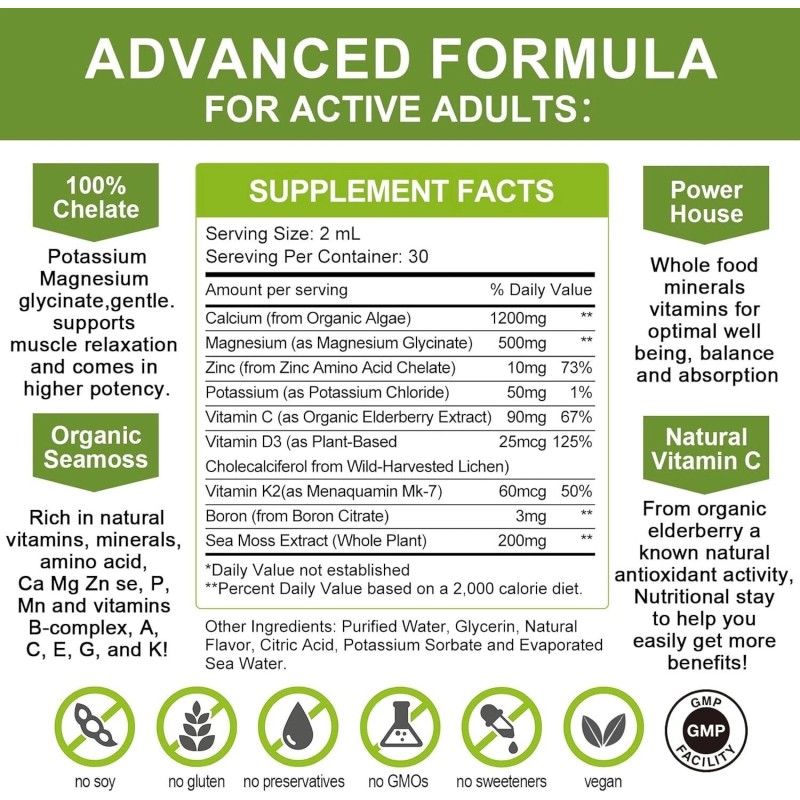 Mulittea Calcium Magnesium Zinc Drops 60ml High Absorption for Heart