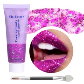 Body Glitter Gel Chunky Sequins Glitter Liquid Gel Festival Glitter Face Mermaid Sequins Glitter Cosmetics for Hair, Face, Body, Nail (Purple 50 ml)