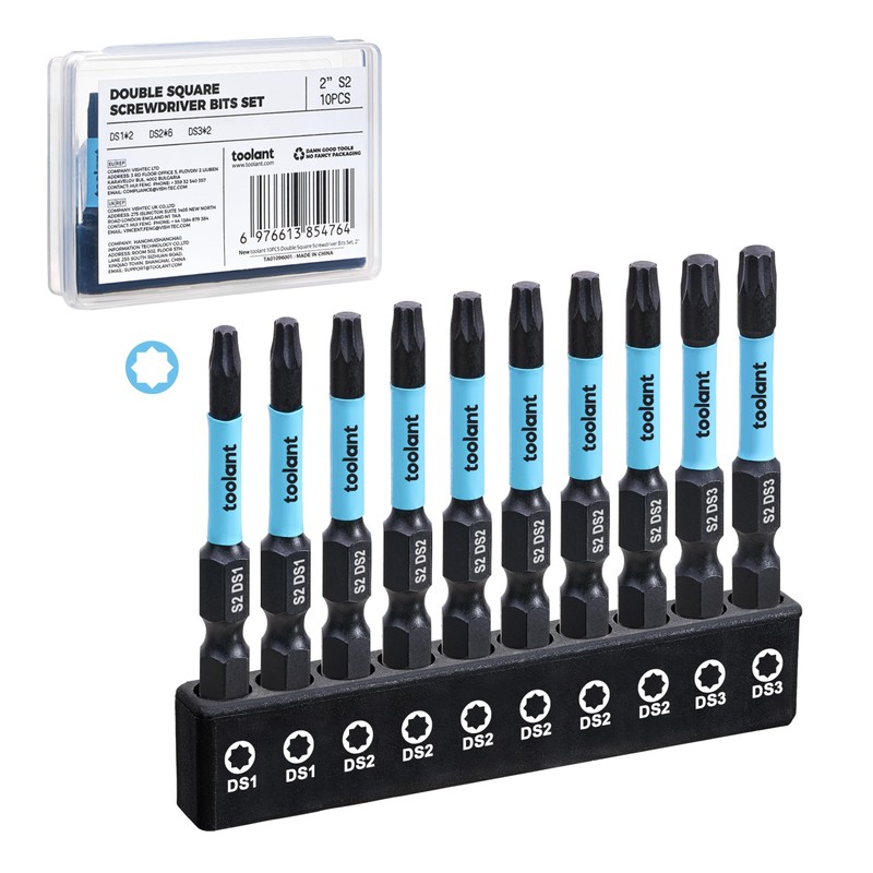 toolant 10pc Double Square 8-Point Bit Set S2 Steel, #1/#2/#3,