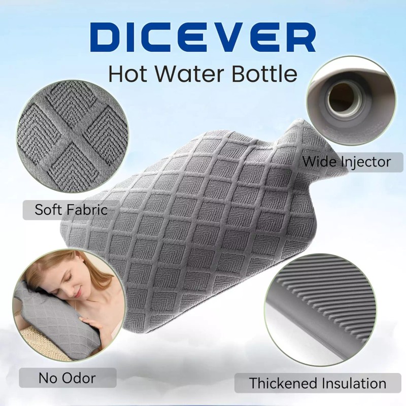 Hot Water Bottle with Soft Cover, 2L Hot Water Bag,