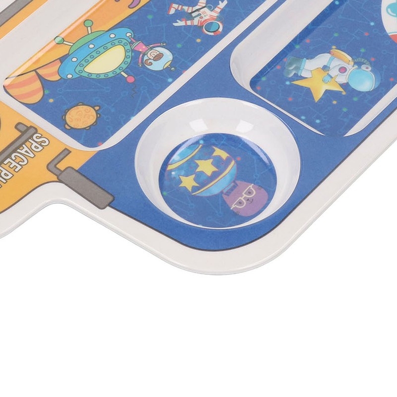 Kids Dinner Plate with Spoon Bamboo Fiber Divided Plates Cartoon