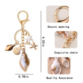 Beach Ocean Theme Keychain for Handbag Bag Accessories Charms for Women Summer Conch Seashell Keychain Charm Gold Starfish Keyring Key Chain for Teen Girls Beach Themed Birthday Gifts for Girls Women