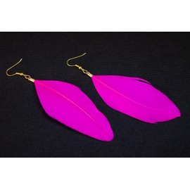 Miniblings Feather Earrings Hanging Bird Feather Birds Bird Fly Boho Hippie Pink Handmade Fashion Jewellery I Earrings Silver Plated, Cotton