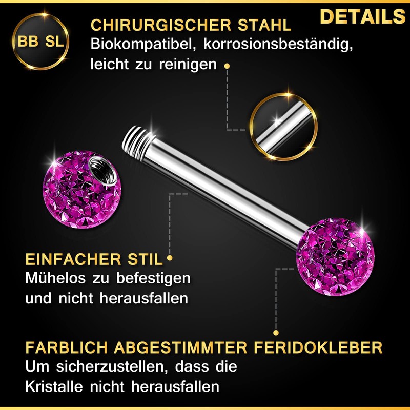 KJM FASHION 2 x Stainless Steel Barbell Stud Earrings 1.2