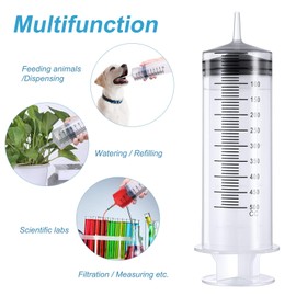 BBTO 2 Pieces Large Plastic Syringe with Tube 40 Inch Handy Plastic Tubing and Connections for Scientific Lab,Glue Dispensing,Watering,Refilling,Feeding and Measuring(500 ML)