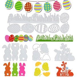 Mellifluous 4 Sets Easter Rabbit Cutting Dies,Easter Cutting Dies Happy Easter,Egg,Chick,Rabbit Embossing Stencils Template,Easter Card DIY Paper Craft,Decorative Embossing Paper Dies