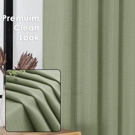 OWENIE Bob Sage Green Curtains 45 Inch Length 2 Panels Set, Light Filtering Small Window Curtains for Bedroom Living Room, Faux Linen Textured Modern Solid Airy Rod Pocket Drapes, 30Wx45L Inch, 2 Pcs