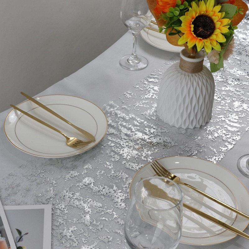 2 x Silver Table Runner 275cm, 28cm Width Hollow Metallic