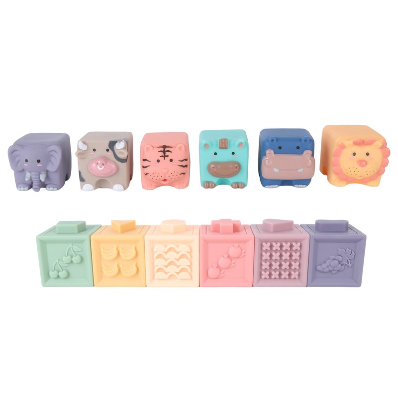 12PCS Children Silicone Building Blocks Soft DIY Educational Chewable Animals