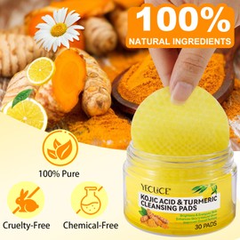 Kojic Acid Cleansing Pads,Kojic Acid and Turmeric Cleansing Pads for Face & Body,Helps Balance Skin Oil And Water, Gentle & Non-Irritating,Natural Ingredients,All Skin Types(30Pads)
