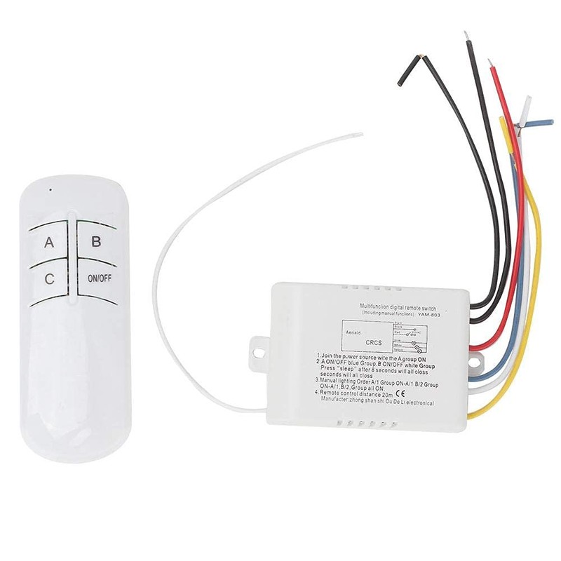 220V Wall Switch with Remote Control On/Off Wireless 3 Way