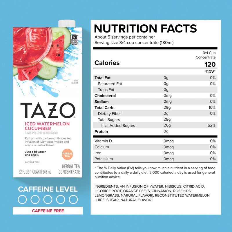 TAZO Tea Concentrate, (Iced Passion Herbal Tea, Watermelon Cucumber Refersher)