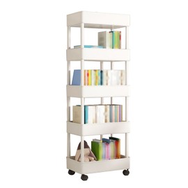 Book Organizer with Wheels Multi Tier Utility Cart Plastic Rolling Storage Shelf for Living Room Kitchen Office