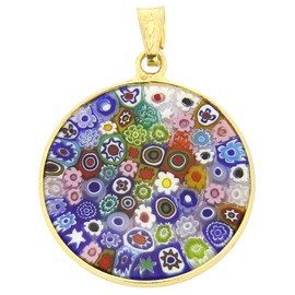 Glass Of Venice Murano Glass Millefiori Pendant Necklace Multicolor in Gold-Plated Sterling Silver Frame 7/8 inch for Women Handmade in Venice, Italy