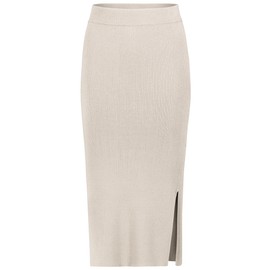 Eight2nine Women's Knitted Skirt - Comfortable Bodycon Skirt with Modern Slit and Elastic Waistband, Light-beige