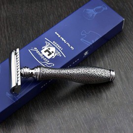 Double Edge Safety Razor with Silver Antique Style Handle