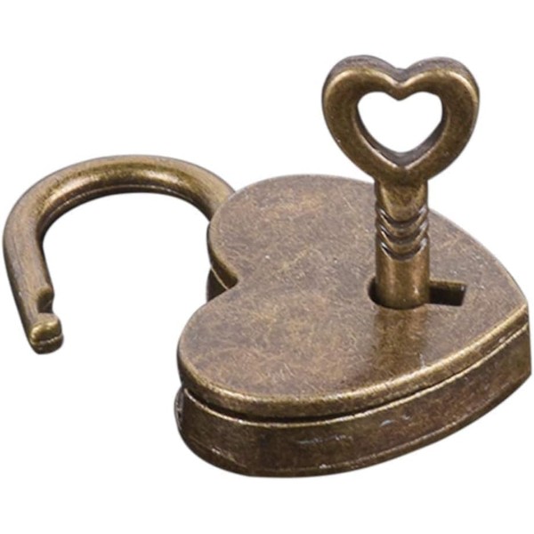 Antique Brass Padlock with Key Vintage Heart Shape Anti-Theft Mini