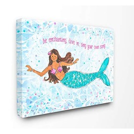 Stupell Industries The Kids Room Be Enchanting Blue and Pink Swimming Mermaid Canvas Wall Art, 16 x 20, Proudly Made in USA