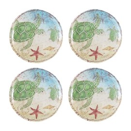 UP UPware Sea Turtle Melamine Round Dessert Plates, Small Serving Plates, for Appetizer, Snacks, and Side Dishes, Multicolor, 6 Inch, Set of 4