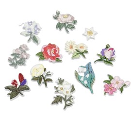 Pack of 12 Iron-On Patches Flowers Embroidered Patches Iron-on Patches Ironing Patches High Quality Embroidered Iron-on Patches for Clothes, Jeans, Jackets, Bags - Various Floral Motifs, Easy to Apply