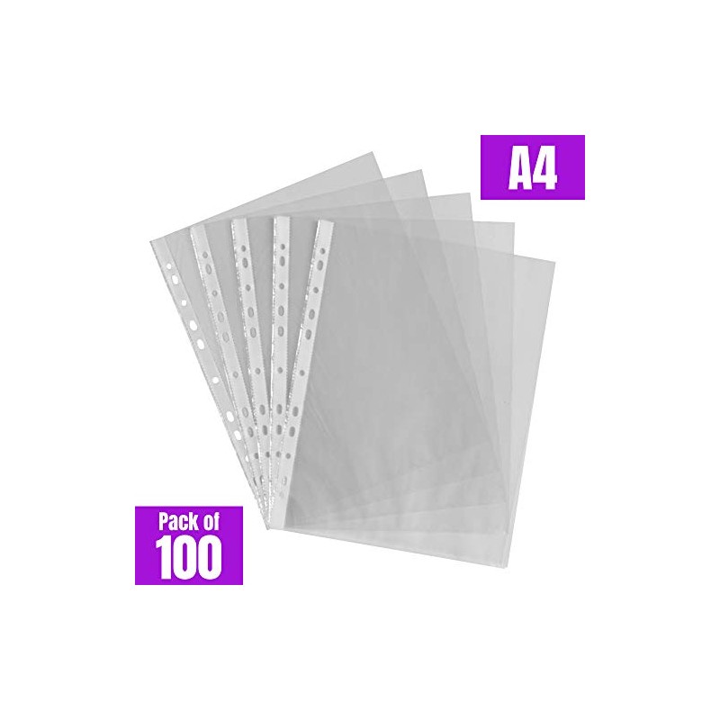 A4 Clear Punched Pockets Pack of 100 for Ring Binders