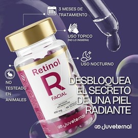 Juveternal Duo Cápsulas Faciales Retinol Cápsulas Faciales Vitamina C 90 caps c/u Renovación celular Antimanchas Antiedad Desestresa la piel Antioxida
