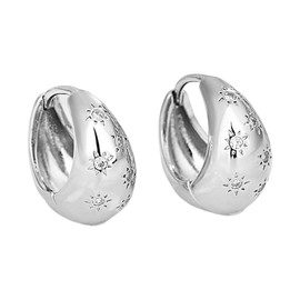 FDEETY Hoop Earrings Small Women's Cubic Zirconia Star Earrings Gold Chunky Thick Cartilage Huggie Hoop Earrings Lightweight Wide Earrings Girls, Metallic