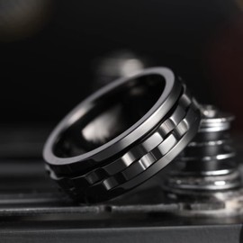 King Will Mens Boys Black Gear Spinner Rings Stainless Steel Fidgets Two Black Gear Fidget Ring Anxiety Ring For Men Women Toy Stress Free Cool Wedding Band 12