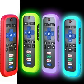 4 Pack Remote Case, Battery Cover for TCL Roku Smart TV Steaming Stick Remote, Silicone Protective Controller Universal Sleeve Skin Glow in the Dark Green Blue Purple Red