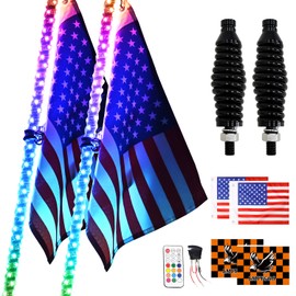 LMYYGOO 2PCS 3FT RGB LED Whip Light with Spring Base Remote App Control w/DIY Chasing Patterns Turn Signal & Brake Lights for ATV, UTV, Polaris, RZR, Can-am