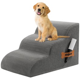 Romrol Dog Stairs Ramp for High Bed, 33D Pet Stairs Steps 15.7” H with Durable Non-Slip Waterproof Fabric Cover, Dog Slope Stairs to Bed for Small Dogs and Cats or Pets Joints, 3-Steps