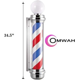 Barber Shop Pole Sign LED Light 34" Rotating Stripes Hair Salon Wall Mounted