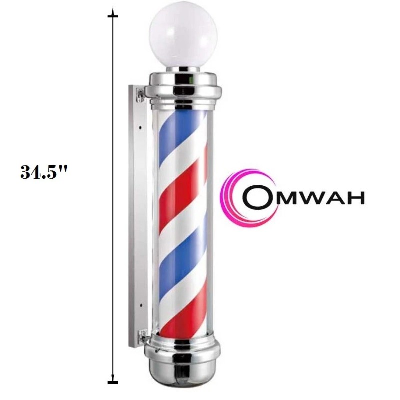 Barber Shop Pole Sign LED Light 34" Rotating Stripes Hair