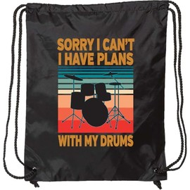 inktastic Drummer Funny Retro Plans with My Drums Drawstring Bag Black 3cf25