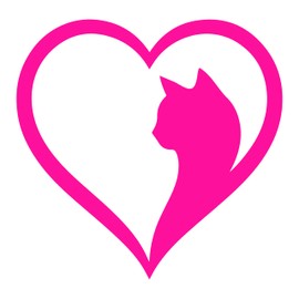 Pack of 10 Cute Pet Cat in a Heart Waterproof Vinyl Sticker - Wall Decal, Laptops, Car, Water Bottles, Motorbikes, Vans, Gifts for Animal Lovers (Pink, 5cm x 5cm (2" x 2"))