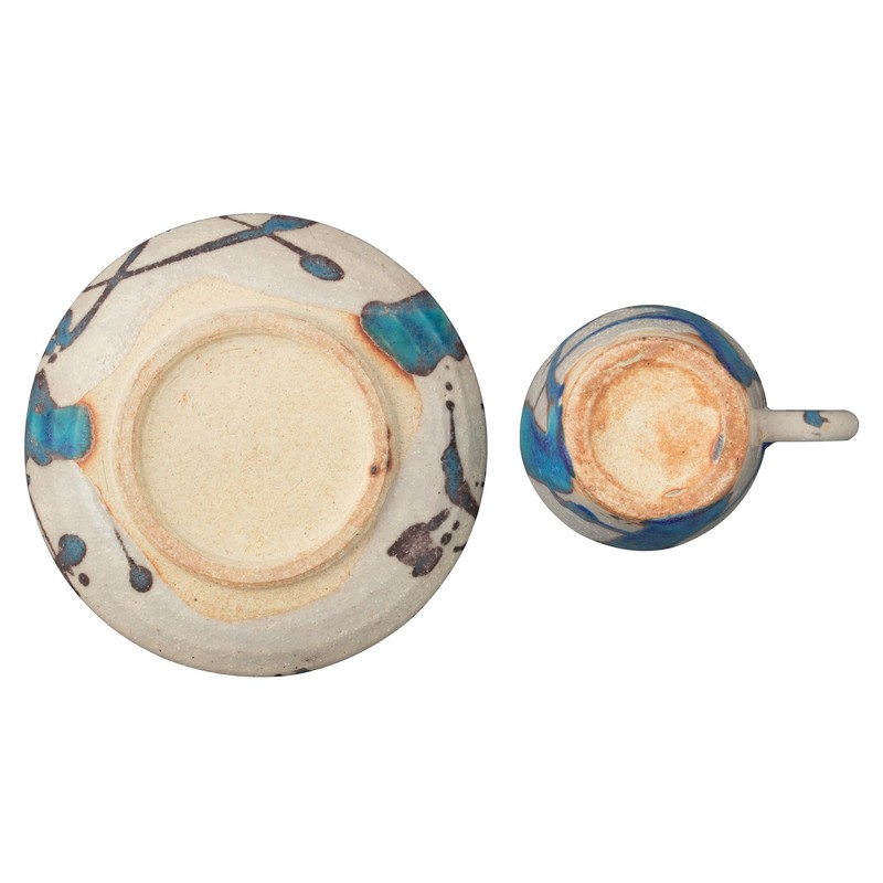 Marui Pottery MR-3-4395 Shigaraki Ware Hechimon Cup & Saucer, Capacity: