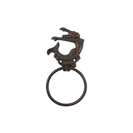 Handcrafted Nautical Decor Rustic Copper Cast Iron Decorative Arching Mermaid Towel Holder 9"