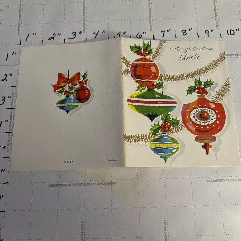 Vintage Uncle Christmas Card Greeting Card With Envelope Christmas Bulbs