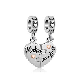 KunBead Mother and Daughter Heart I Love You Bead Charms for Bracelets Necklace Birthday Mothers Day Gift Charm for Mom
