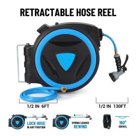 Unbranded Retractable Garden Hose Reel 1/2 In x 78 Ft Hose Reel 9-Pattern Spray Nozzle